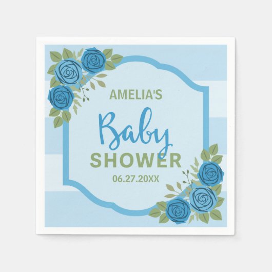 Blauer Streifen und Rose Kinderdusche Serviette (Vorderseite)