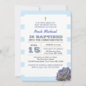 Blauer Streifen und Sukkulent Boys Taufe Einladung (Vorderseite)