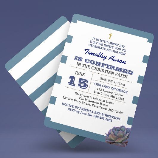 Blauer Streifen und sukkulente Bestätigung Einladu Einladung