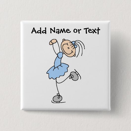 Blauer Strichmännchen-Eis-Skater-Knopf Button (Vorderseite)