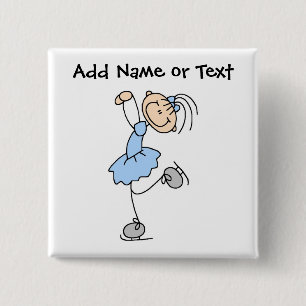 Blauer Strichmännchen-Eis-Skater-Knopf Button