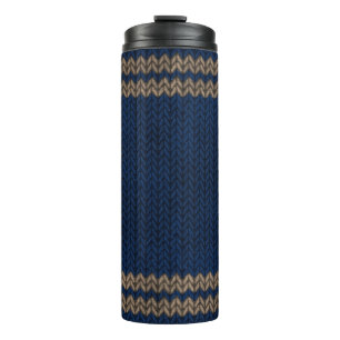Blauer Strick-Look Stripmuster Thermosbecher