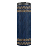 Blauer Strick-Look Stripmuster Thermosbecher (Rückseite)