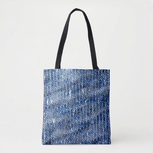 Blauer Strickwollegewebe schließen Foto Hintergrun Tasche (Vorderseite)