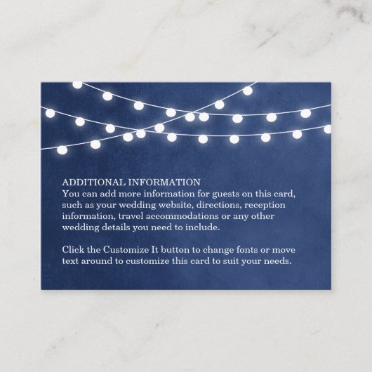 Blauer String Lights Hochzeitsteckkarte Begleitkarte (Vorderseite)
