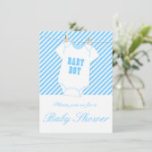 Blauer Stripter Baby Einladung (Stehend Vorderseite)