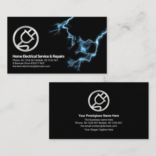 Blauer Stromblitz Strike Silver Power Stecker Visitenkarte (Vorne/Hinten)