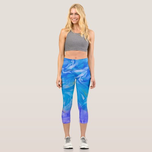 Blauer Strudel Alkohol-Tinte Capri Leggings (Vorderseite)