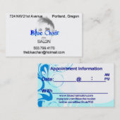 Blauer Stuhl mit Headshot Terminkarte (Vorne/Hinten)