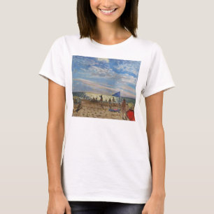 Blauer Sumpf-Schwertlilie und roter Sonneschatten T-Shirt