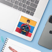 Blauer Superheld Aufkleber (Laptop mit iPhone)