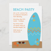 Blauer Surfbrett-Sommer-Themed Party Einladung (Vorne/Hinten)
