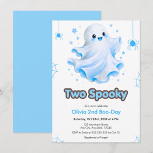 Blauer süßer Geist Zwei Gruseliger Halloween 2. Ge Einladung