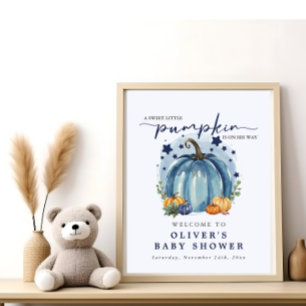 Blauer Süßer Kleiner Kürbis-Junge Baby Shower Will Poster