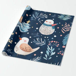 Blauer süßer Winter Schneemann Geschenk Geschenkpapier