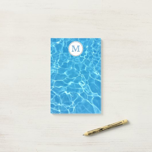 Blauer Swimmingpool Blaues Wasser Monogramm Post-it Klebezettel (Auf Schreibtisch)