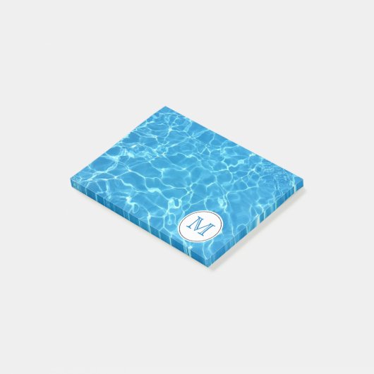 Blauer Swimmingpool Blaues Wasser Monogramm Post-it Klebezettel (angewinkelt)