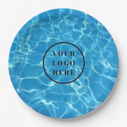 Blauer Swimmingpool Wasser hinzufügen Logo Pappteller (Vorderseite)