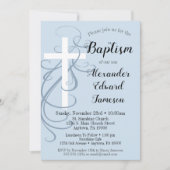 Blauer Swirl Cross Taufen Einladung Boy's (Vorderseite)