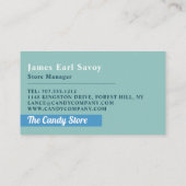 Blauer Swirl Lollipop, Süßigkeiten Visitenkarte (Rückseite)