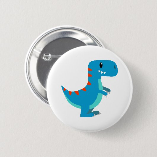 Blauer T-Rex Dinosaurier Button (Vorne & Hinten)