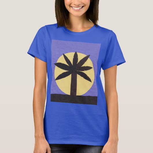 Blauer T - Shirt mit Palm & Moon Design (Vorderseite)