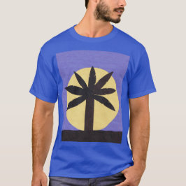 Blauer T - Shirt mit Palmenbaum und Vollmond