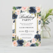 Blauer Tag der Blüten und Blütenrosa Einladung (Stehend Vorderseite)