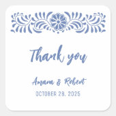 Blauer Talavera Blume Quadratischer Aufkleber (Vorderseite)