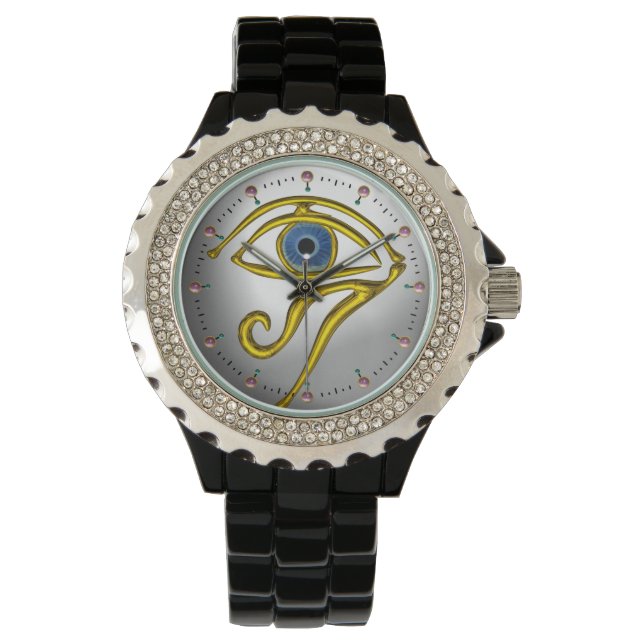 BLAUER TALISMAN, GOLD HORUS EYE, Mönchsgrau Armbanduhr (Vorderseite)