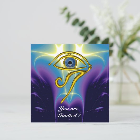 BLAUER TALISMAN, Horus Eye, weiße Lila Fraktal Einladung (Stehend Vorderseite)