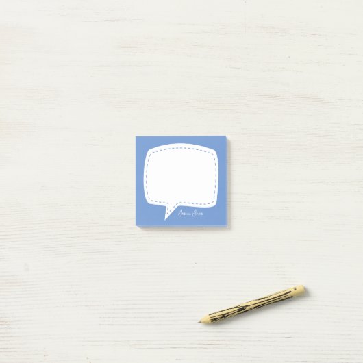 Blauer Talk Blase Personalisiert Name Sprechblase Post-it Klebezettel (Auf Schreibtisch)