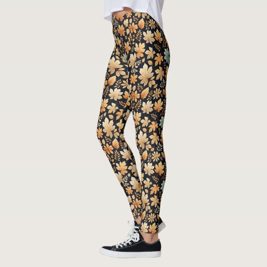 Blauer Tan und Elfenbein Herbstleaves Leggings (Links)
