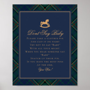 Blauer Tartan-Karo-Schaukelpferd-Sag-nicht-Baby Poster
