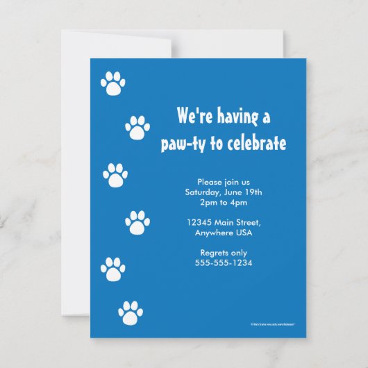 Blauer Tatzen-Druck-Geburtstag Einladung (Rückseite)