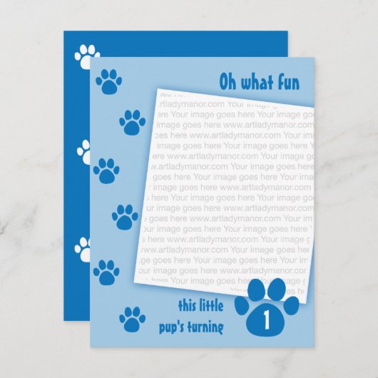 Blauer Tatzen-Druck-Geburtstag Einladung (Vorne/Hinten)