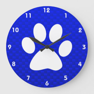 Blauer Tatzen-Druck Große Wanduhr