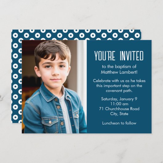 Blauer Taufe des Saint-Child-Fotos Einladung (Vorne/Hinten)