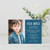 Blauer Taufe des Saint-Child-Fotos Einladung (Stehend Vorderseite)