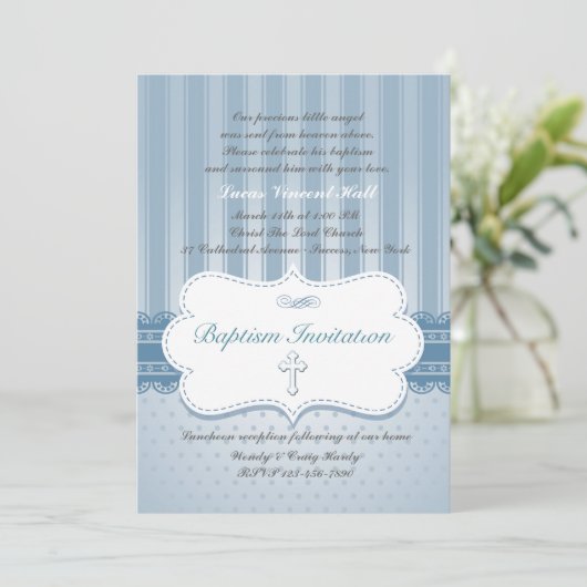 Blauer Taufe Religiöse Einladung (Stehend Vorderseite)
