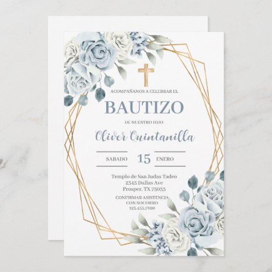Blauer Taufen Spanische Einladung (Vorne/Hinten)