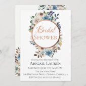 Blauer Taupe Blumendusche Einladung (Vorne/Hinten)