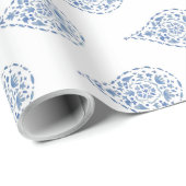 Blauer Teardrop Paisley Geschenkpapier (Rolleneckpunkt)