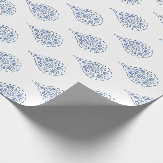 Blauer Teardrop Paisley Geschenkpapier (Ecke)