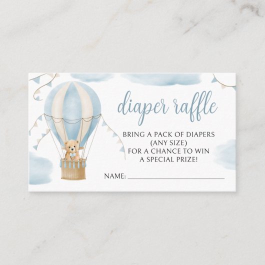 Blauer Teddy Bär Heißluftballon-Windelraffinerie Begleitkarte (Vorderseite)