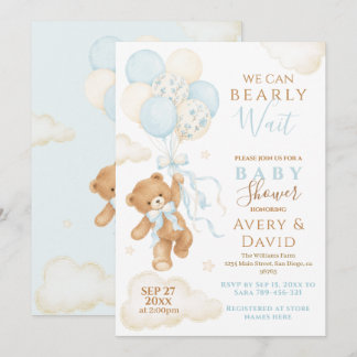 Blauer Teddy Bär Kaum Warten Baby Shower Junge Einladung