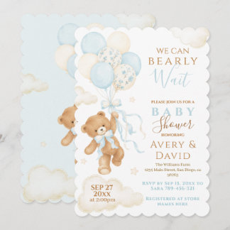 Blauer Teddy Bär Kaum Warten Baby Shower Junge Einladung