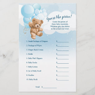 Blauer Teddy Bär Rate Den Preis Baby Shower Spiel Flyer