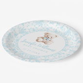 Blauer Teddybär Baby Boy Duschpapier Pappteller (Schrägansicht)