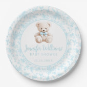 Blauer Teddybär Baby Boy Duschpapier Pappteller (Vorderseite)